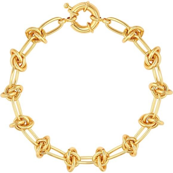 18K Gold Knot Link Chain Bracelet – Chunky Gold Plated Bracelet for Women - Picture 1 of 7